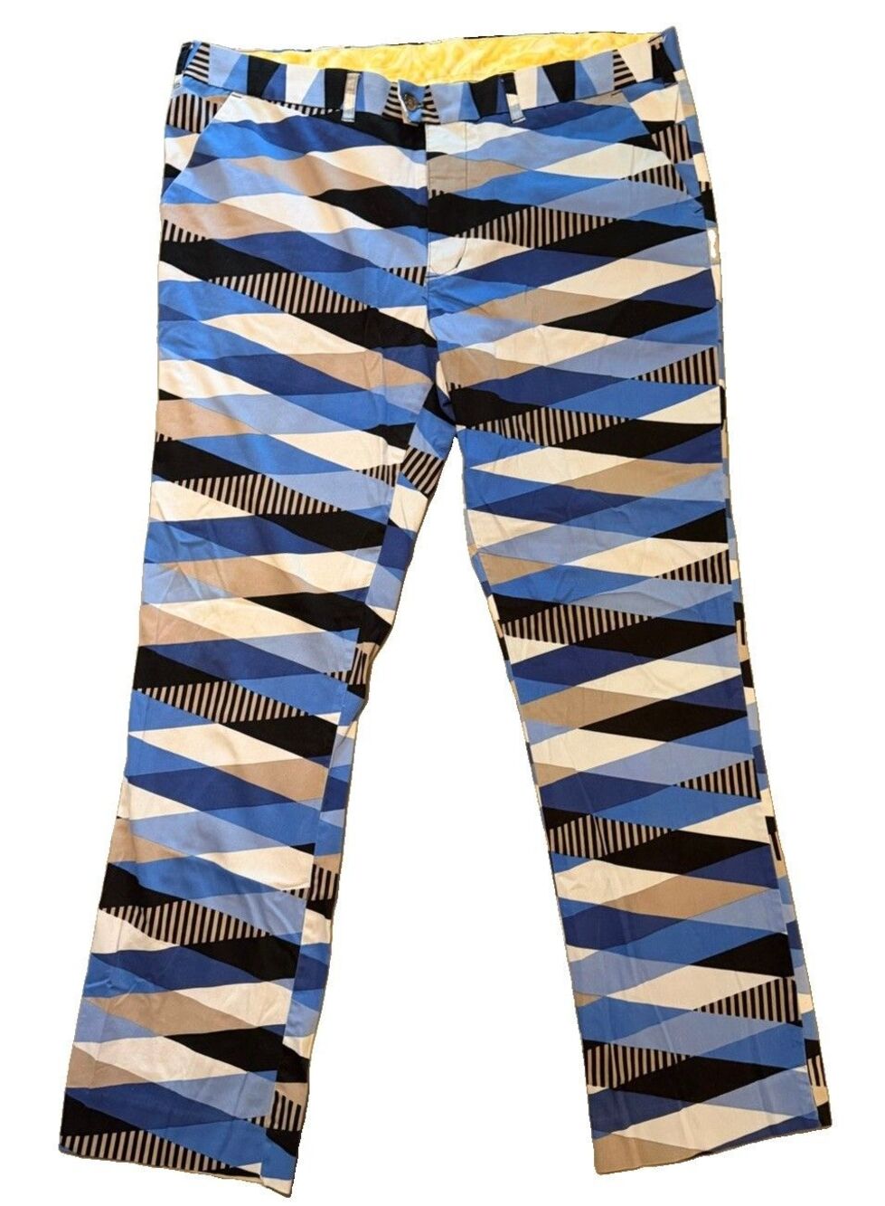 LoudMouth Golf Pants Mens 41x32 Blue Geometric Print Flat Front Trousers Loud